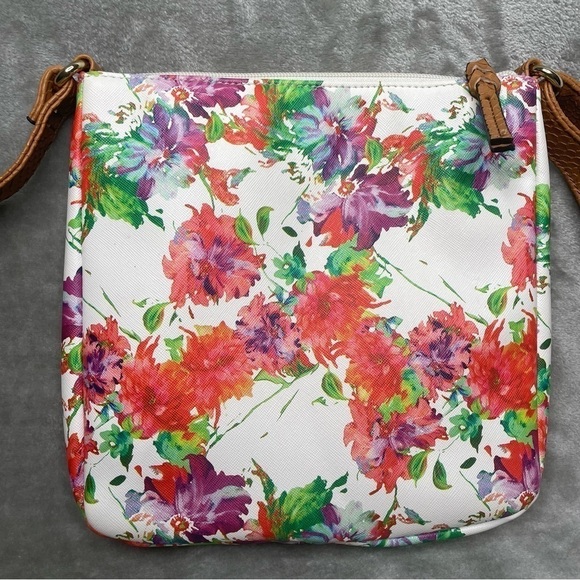 APT 9 Floral Print Crossbody Zippered Pockets and Closure Tan Brown Strap - Picture 3 of 12